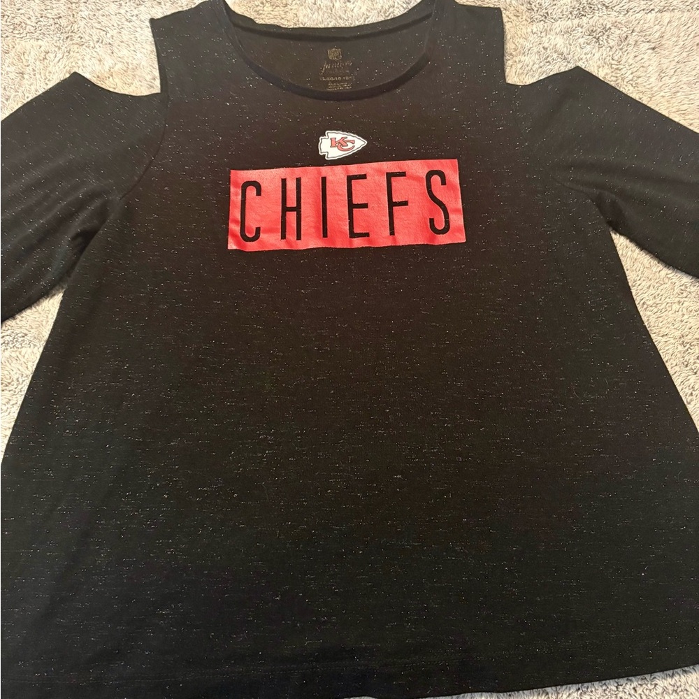 Black Sparkle Chiefs long Sleeve Open Shoulder Top